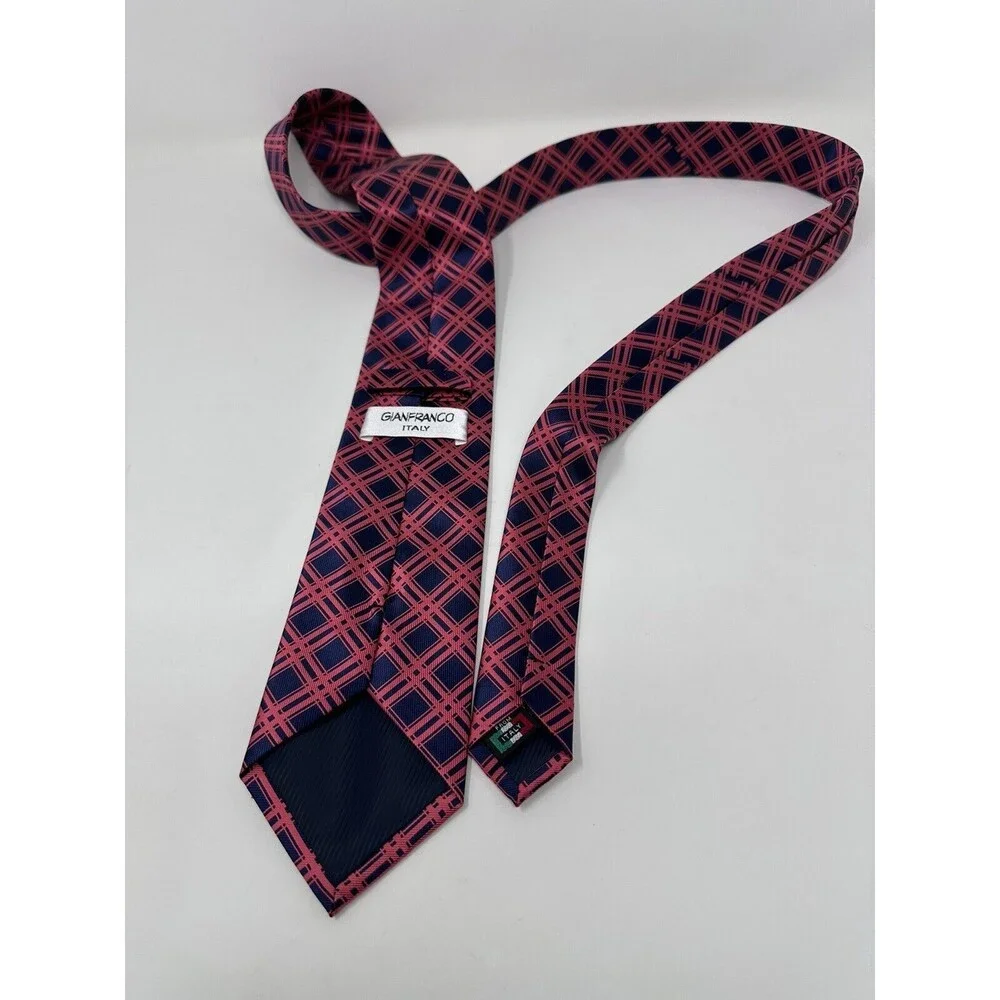 Gianfranco Italy Pink , Blue ‎ Geometric Print Men's Tie 3 1/4
